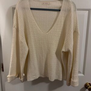 Together Cream V-Neck Textured Knit Sweater
